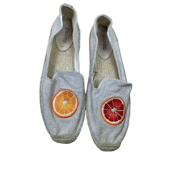 SOLUDOS Beige Chambray Embroidered Orange Espadrilles flat Women's Shoes Sz 10 - Picture 9 of 11